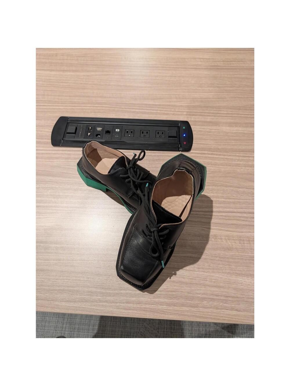 Brit Square Toe Platform Lace Up Shoes - Black Casual Work Dress Heels